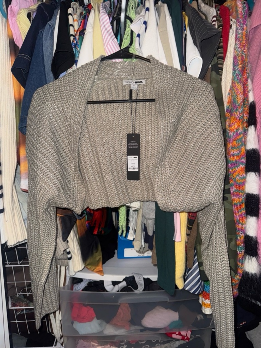 Fashion Nova Taupe Cropped Open-Front Knit Shrug